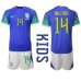 Maillot de foot Brésil Eder Militao #14 Extérieur vêtements enfant Monde 2022 Manches Courtes (+ pantalon court)
